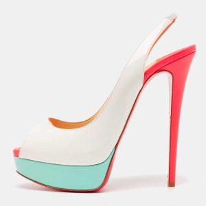 Christian Louboutin Tricolor Patent Leather Lady Peep Slingback Pumps Size 40, Pumps - Luxury Closet catalog