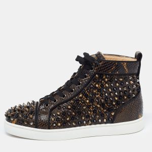 Christian Louboutin Brown/Black Embossed Snakeskin Louis Spikes High Top Sneakers Size 39.5, Athletic Shoes & Sneakers - Luxury Closet