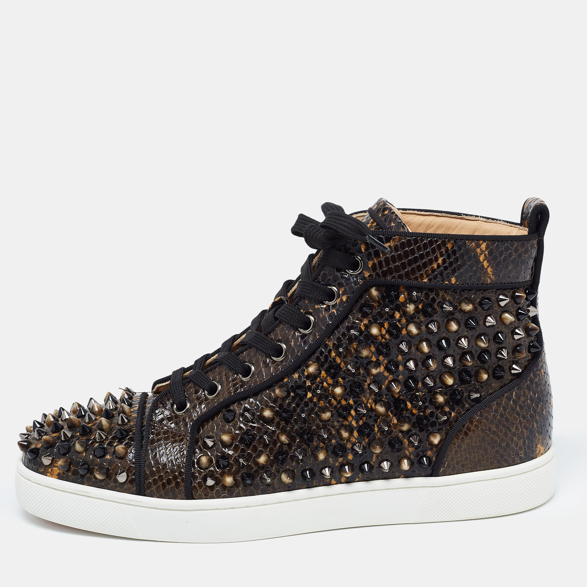 Christian Louboutin Brown/Black Embossed Snakeskin Louis Spikes High Top Sneakers Size 39.5, Athletic Shoes & Sneakers - Luxury Closet