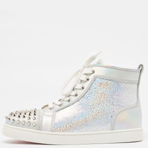 Christian Louboutin Metallic Leather and Glitter Suede Lou Spikes Sneakers Size 39, Athletic Shoes & Sneakers - Luxury Closet
