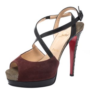 Christian Louboutin Multicolor Suede, Python And Leather Platform Ankle Strap Sandals Size 38, Sandals - Luxury Closet