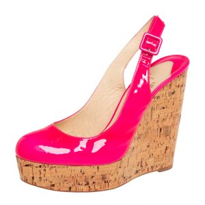 Christian Louboutin Pink Patent Leather Une Plume Cork Sandals Size 40, Sandals - Luxury Closet