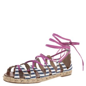 Christian Louboutin Multicolor Fabric Espadrille Ankle Wrap Flat Sandals Size 36, Sandals - Luxury Closet