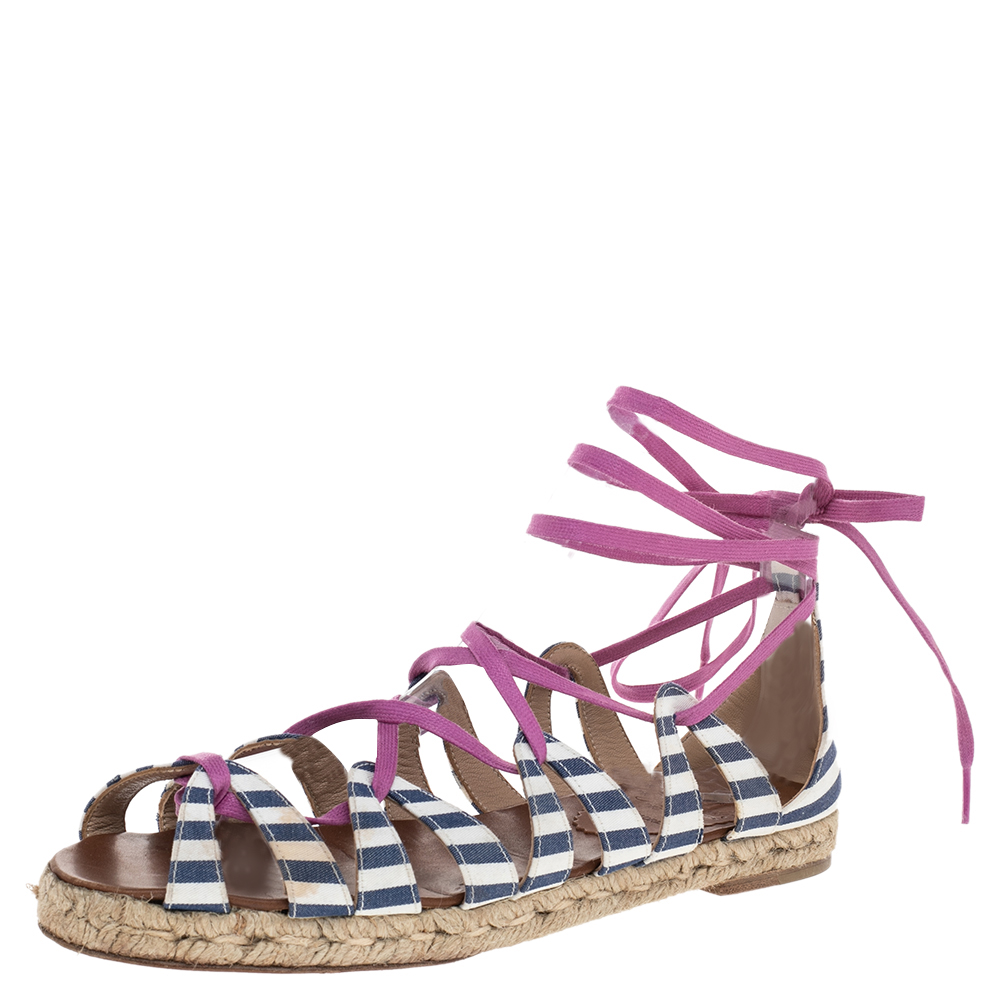 Christian Louboutin Multicolor Fabric Espadrille Ankle Wrap Flat Sandals Size 36, Sandals - Luxury Closet catalog