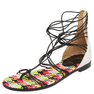 Christian Louboutin White/Black Patent Leather Blanca Gladiator Flat Sandals Size 37, Sandals - Luxury Closet
