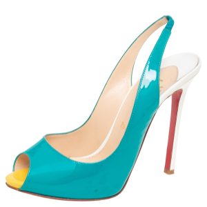 Christian Louboutin Multicolor Patent Leather Flo Slingback Sandals Size 37.5, Sandals - Luxury Closet