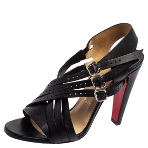 Christian Louboutin Black Leather Buckle Cross Strap Sandals Size 37, Sandals - Luxury Closet