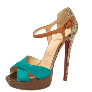 Christian Louboutin Multicolor Suede And Leather Ankle Strap Platform Sandals Size 37, Sandals - Luxury Closet