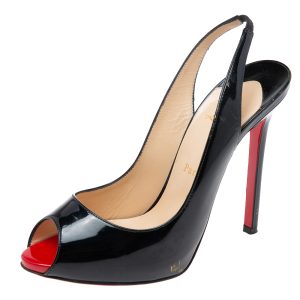 Christian Louboutin Black Patent Leather Flo Slingback Sandals Size 38.5, Sandals - Luxury Closet