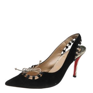 Christian Louboutin Black Suede Whipstitch Pointed Toe Slingback Sandals Size 38, Sandals - Luxury Closet