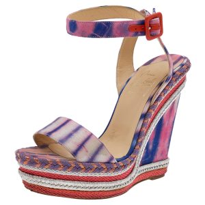 Christian Louboutin Multicolor Tie-Dye Fabric Duplice Platform Wedge Sandals Size 37, Sandals - Luxury Closet
