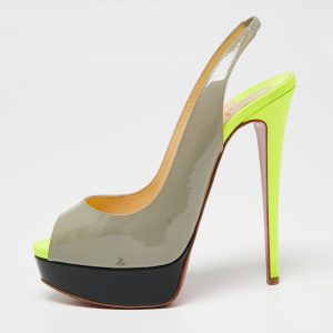 Christian Louboutin Tri-Color Patent Leather Lady Peep-Toe Slingback Sandals Size 37.5, Sandals - Luxury Closet