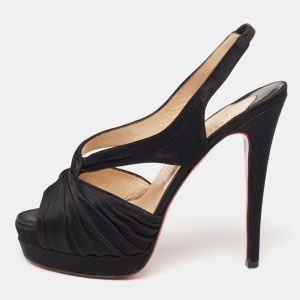 Christian Louboutin Black Pleated Satin Platform Slingback Sandals Size 38, Sandals - Luxury Closet