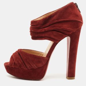 Christian Louboutin Rust Red Suede Pleated Bandra Zip Platform Sandals Size 37, Sandals - Luxury Closet