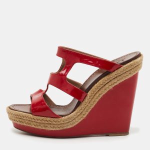 Christian Louboutin Red Patent Bilbao 120 Wedge Espadrilles Sandals Size 40, Sandals - Luxury Closet