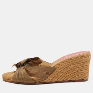 Christian Louboutin Green Canvas Delfin Espadrille Wedge Sandals Size 37, Sandals - Luxury Closet