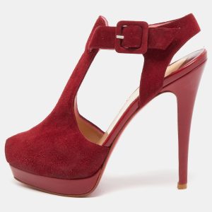 Christian Louboutin Red Suede Peep Toe Platform Sandals Size 37, Sandals - Luxury Closet