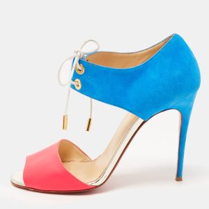 Christian Louboutin Pink/Blue Leather and Suede Mayerling Sandals Size 38.5, Sandals - Luxury Closet