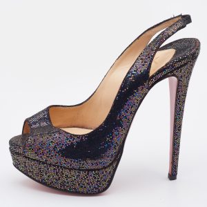 Christian Louboutin Multicolor Glitter Fabric Lady Peep-Toe Platform Slingback Sandals Size 36, Sandals - Luxury Closet