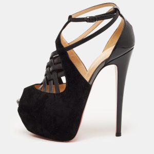 Christian Louboutin Black Suede and Leather Carlota Sandals Size 38, Sandals - Luxury Closet