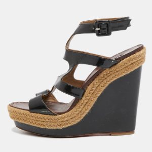 Christian Louboutin Black Patent Leather Strappy Wedge Sandals Size 39, Sandals - Luxury Closet