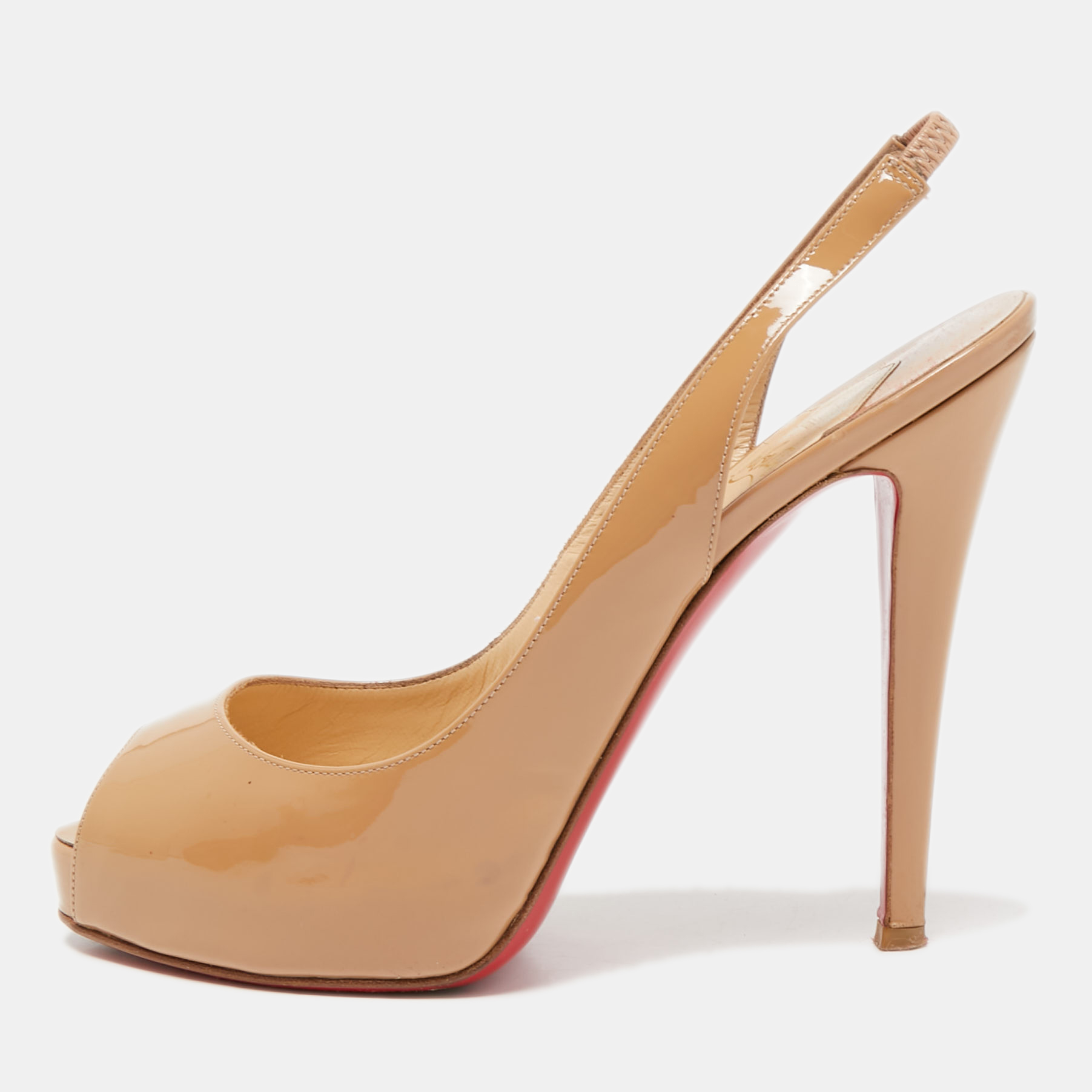 Christian Louboutin Beige Patent Leather Private Number Sandals Size 39, Sandals - Luxury Closet