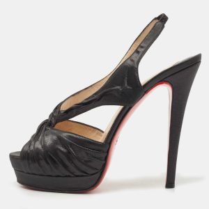 Christian Louboutin Black Shimmery Fabric Fortuna Sandals Size 37.5, Sandals - Luxury Closet