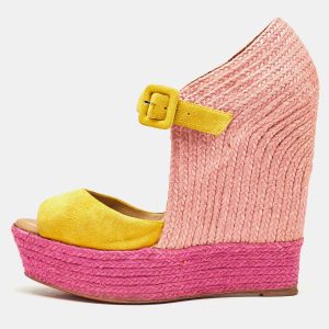 Christian Louboutin Yellow/Pink Suede Praia Wedge Sandals Size 40, Sandals - Luxury Closet