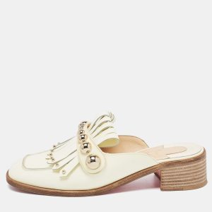 Christian Louboutin Cream Patent Leather Octavian Mules Size 36.5, Sandals - Luxury Closet