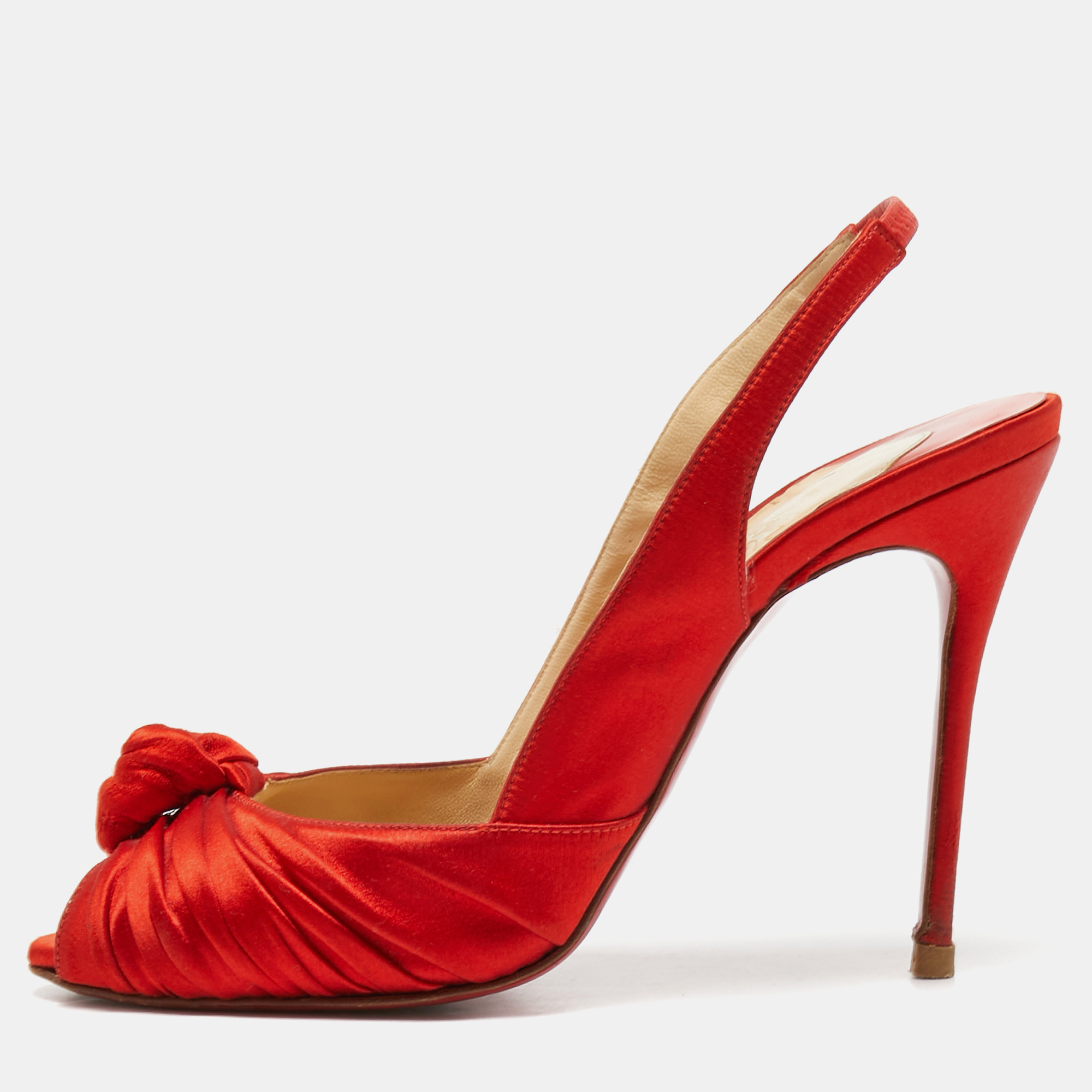 Christian Louboutin Red Satin Jenny Slingback Pumps Size 39, Sandals - Luxury Closet