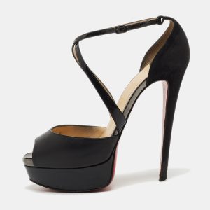 Christian Louboutin Black Leather Exagona Platform Ankle Strap Sandals Size 37, Sandals - Luxury Closet