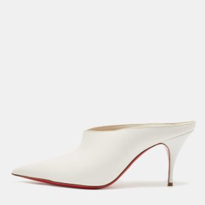 Christian Louboutin White Lizard Embossed Quart Mules Size 37.5, Sandals - Luxury Closet