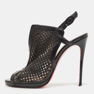 Christian Louboutin Black Laser Cut Leather Escriminette Sandals Size 37, Sandals - Luxury Closet