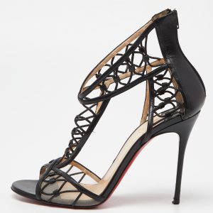 Christian Louboutin Black Leather Martha Lattice Sandals Size 39, Sandals - Luxury Closet
