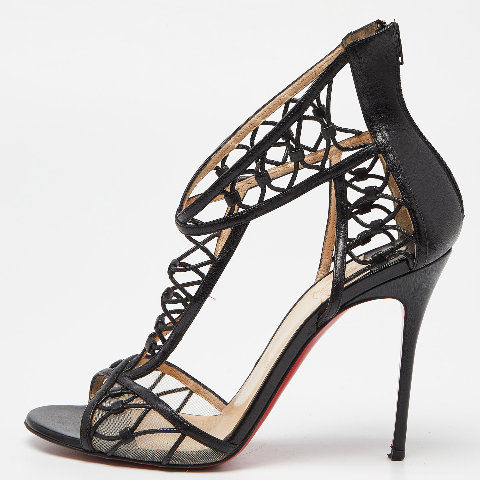 Christian Louboutin Black Leather Martha Lattice Sandals Size 39, Sandals - Luxury Closet