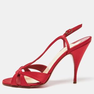 Christian Louboutin Red Satin Buckle Slingback Sandals Size 41, Sandals - Luxury Closet