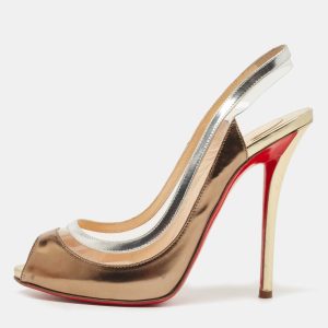 Christian Louboutin Tricolor Leather Paulina Peep Toe Slingback Sandals Size 37, Sandals - Luxury Closet