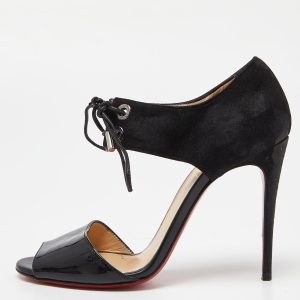 Christian Louboutin Black Suede and Patent Mayerling  Lace Up Sandals Size 36.5, Sandals - Luxury Closet