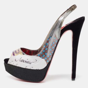 Christian Louboutin Multicolor Winter Trash PVC And Velvet Platform Slingback Sandals Size 37, Sandals - Luxury Closet