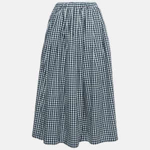 Comme des Garcons Navy Blue Checked Cotton Drawstring Midi Skirt M, Skirts - Luxury Closet catalog