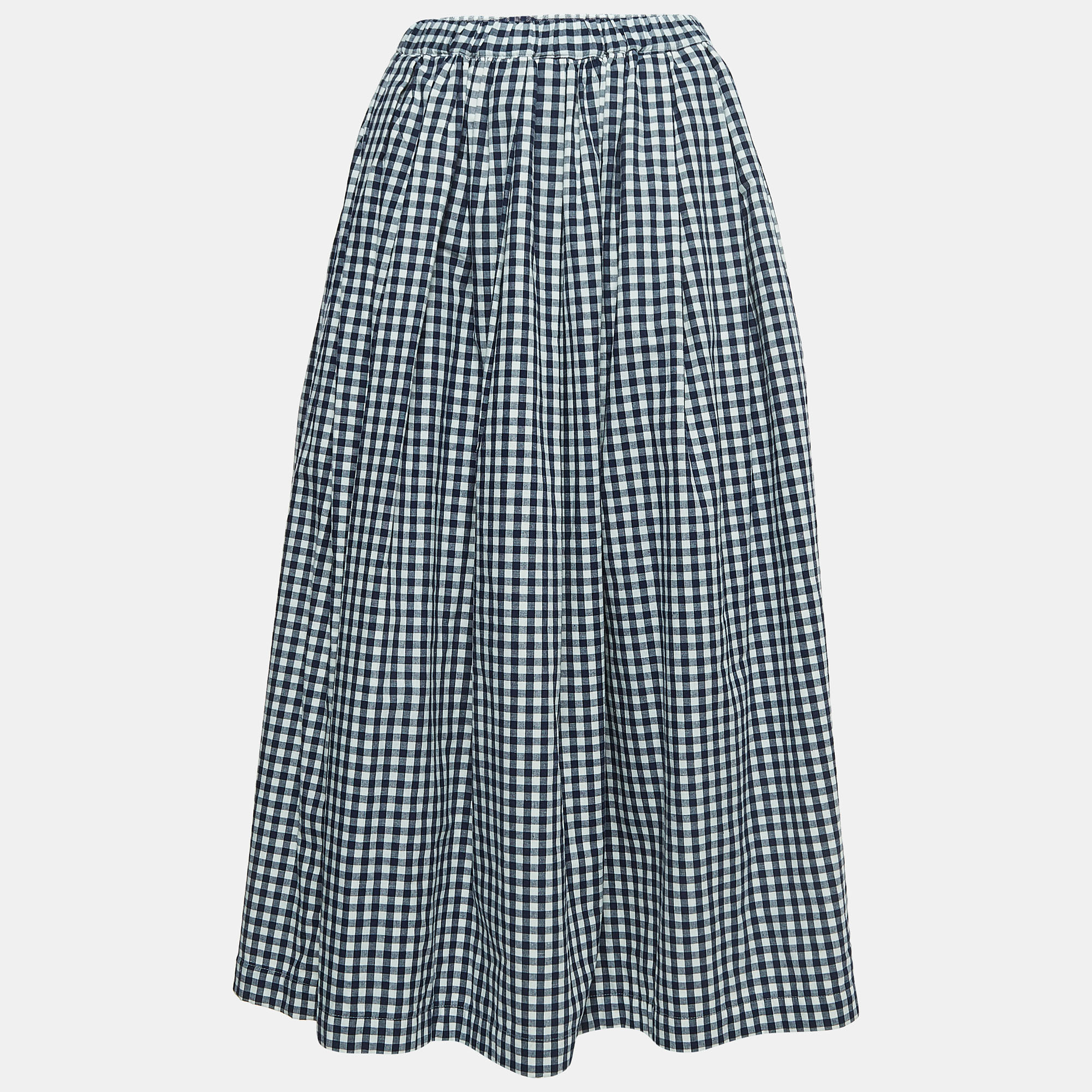 Comme des Garcons Navy Blue Checked Cotton Drawstring Midi Skirt M, Skirts - Luxury Closet catalog