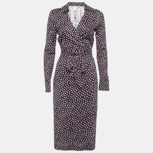 Diane Von Furstenberg Navy Blue Pirouette Dot Print Silk Jersey Cybil Wrap Dress M, Dresses - Luxury Closet