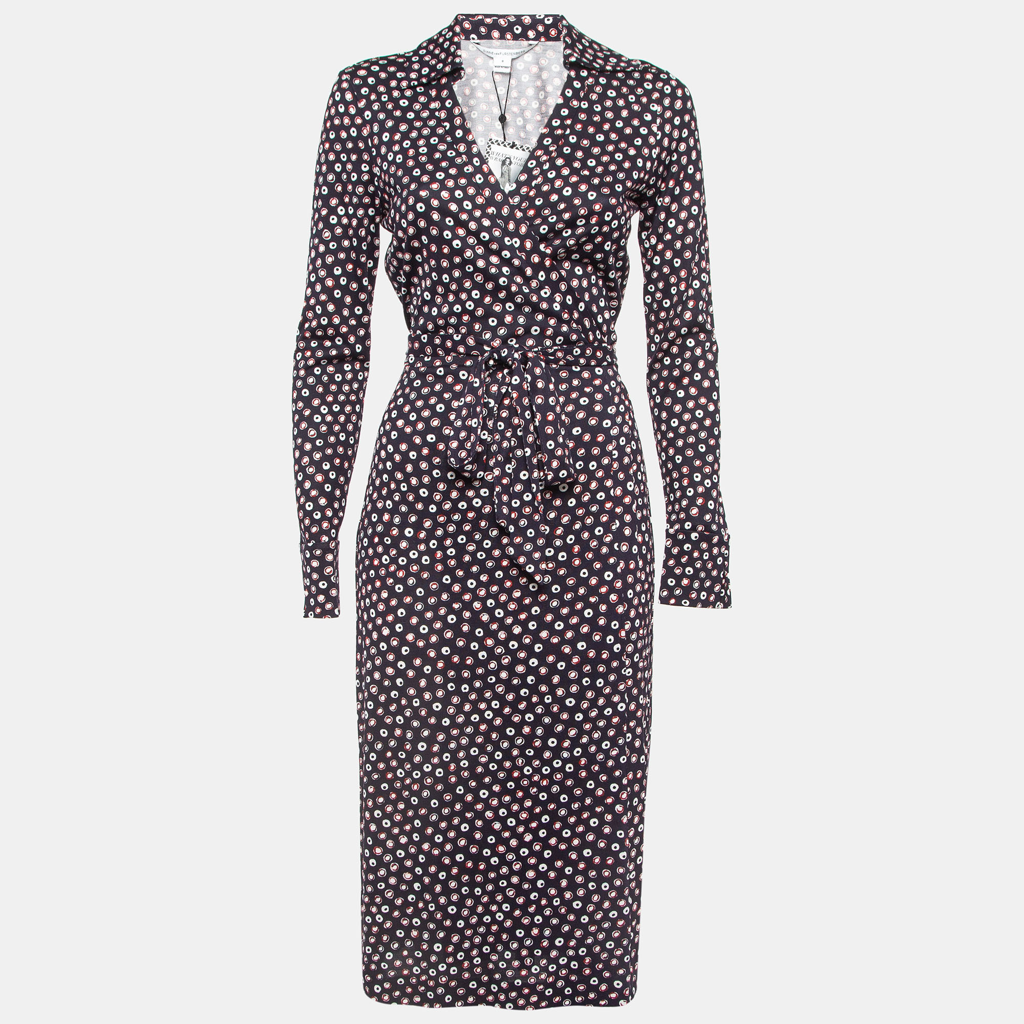 Diane Von Furstenberg Navy Blue Pirouette Dot Print Silk Jersey Cybil Wrap Dress M, Dresses - Luxury Closet