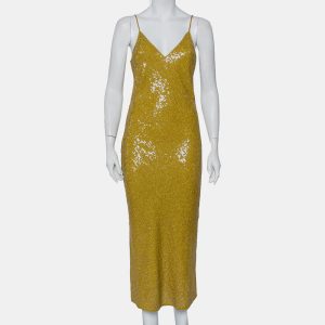 Diane Von Furstenberg Mustard Yellow Sequin Embellished Silk Havita Dress M, Dresses - Luxury Closet