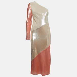 Diane Von Furstenberg Off-White/Orange Sequined One Shoulder Dress M, Dresses - Luxury Closet catalog
