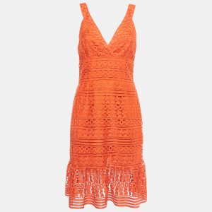 Diane Von Furstenberg Orange Guipure Lace Tiana Sleeveless Dress M, Dresses - Luxury Closet