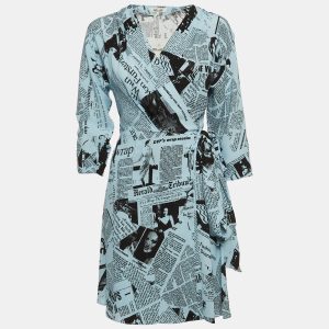 Diane Von Furstenberg Blue Newspaper Crepe Printed Wrap Dress S, Dresses - Luxury Closet catalog