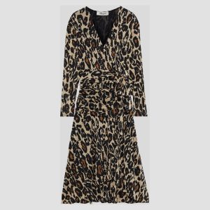 Diane Von Furstenberg Beige Leopard Jersey Rilynn Midi Dress XS, Dresses - Luxury Closet catalog