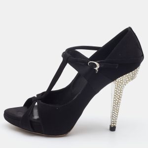 Dior Black Satin Ankle Strap Peep Toe Sandals Size 37.5, Sandals - Luxury Closet