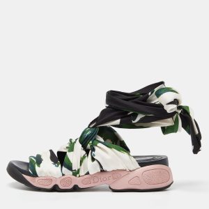 Dior Multicolor Printed Satin Brooklyn Wrap Around Sandals Size 36, Sandals - Luxury Closet
